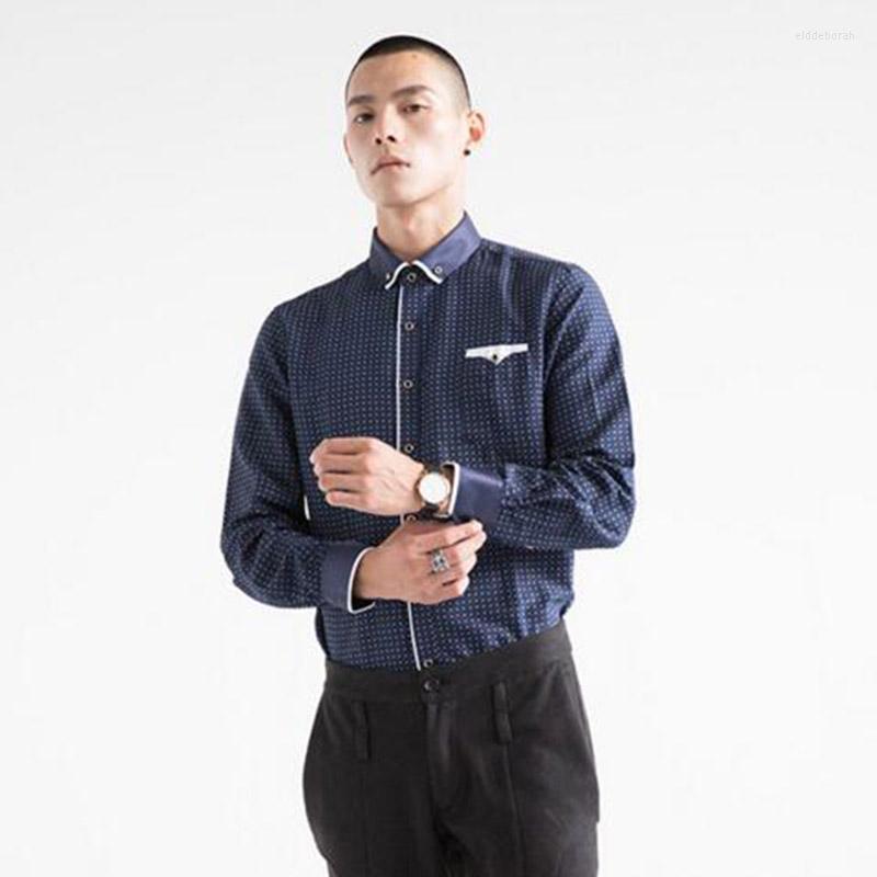 

Business Men Long Sleeve Formal Dress Printed Pure Color Camisa Shirts Slim Fit Winter Autumn Wear Plus Size S-4XL Men's Eldd22, Blue white