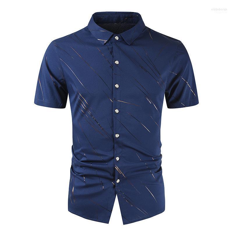 

Men's Casual Shirts Men Silk Shirt Irregular Line Print Mens Button Slim Fit Clothing Summer Business Dress Short SleeveMen's Eldd22, White