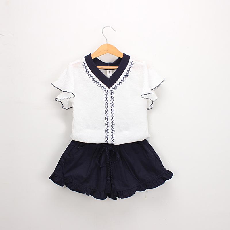

Clothing Sets 2022 Girl Summer Set Fashion Elegant T-shirt+Shorts 2pcs Girls Kids Suits, Blue