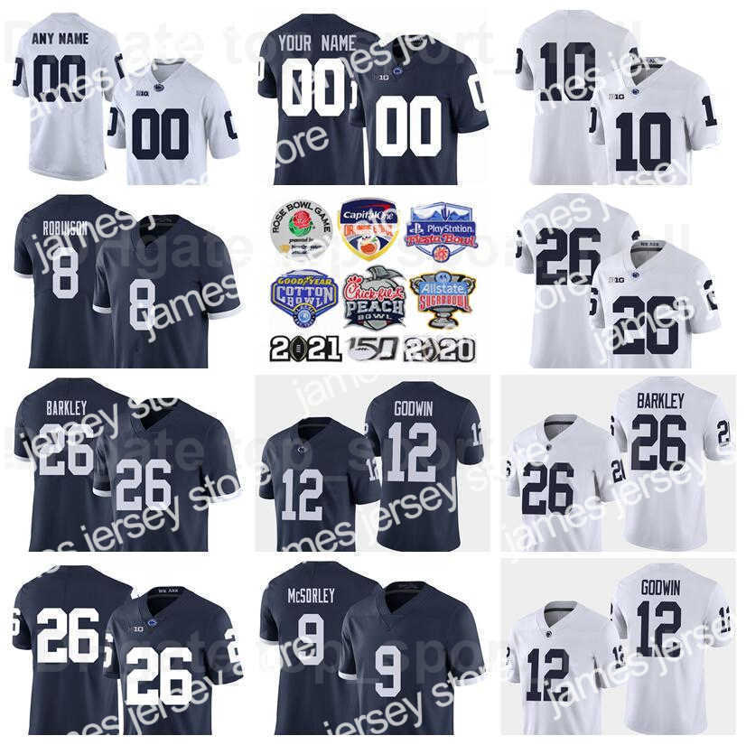 

New NCAA College PSU Football 26 Saquon Barkley Jersey Penn State Nittany 9 Trace McSorley 8 Allen Robinson 12 Chris Godwin 10 Bobby Engram 5, Navy blue without name