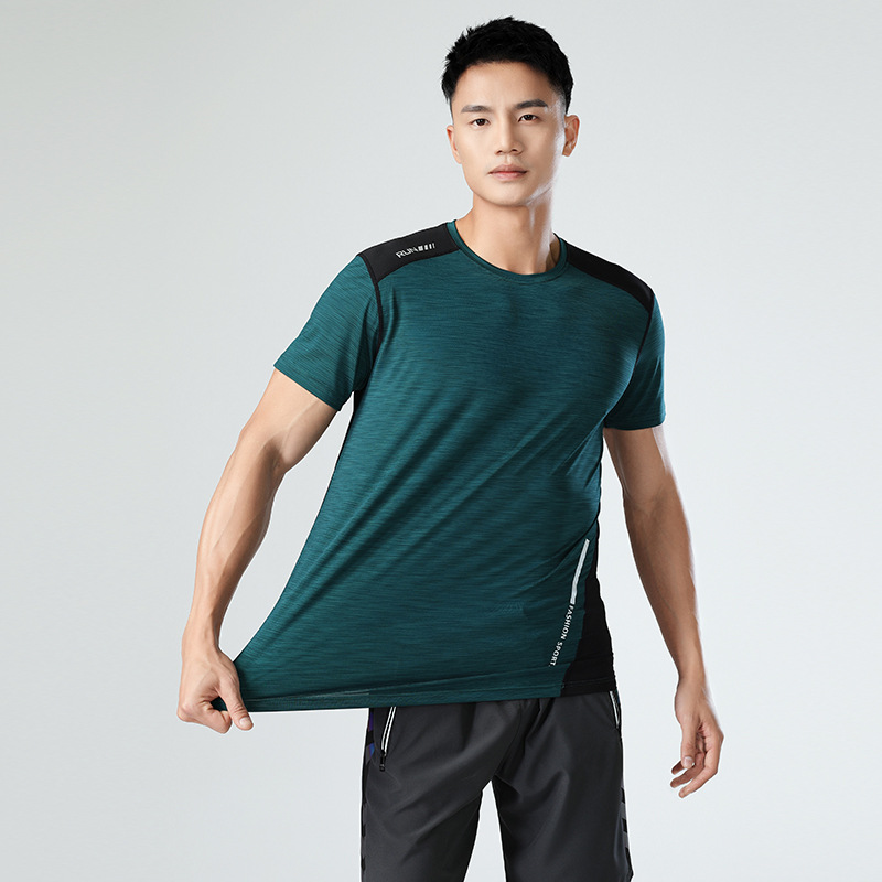

Fashion 2022 New Men's Short Sleeve Fitness Clothes Sports T-shirt Fresh Comfortable Sports High Elastic Mens Workout Shirt, Green