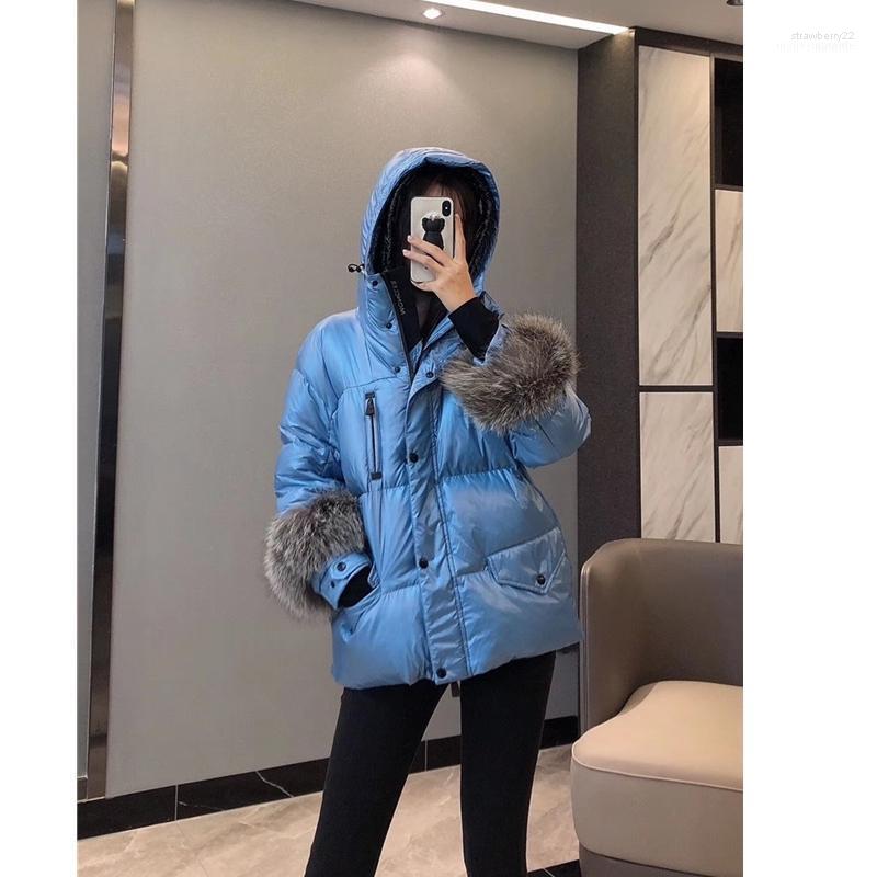 

Women's Down & Parkas 90% White Coat Female Winter Jacket Women Hooded Warm Short Genuine Fur Sleeve High Quality1 Stra22, Black