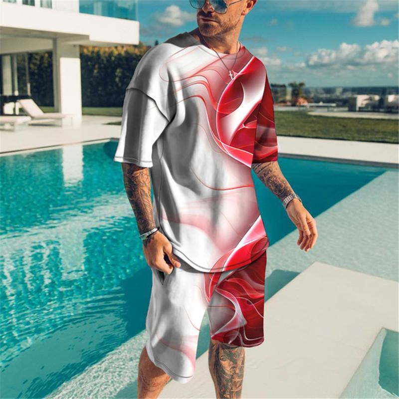 

Men' Tracksuits Summer Men' Outfit Short Sleeve T Shirt Set Fashion Casual Sports 2 Piece Streetwear 3D Printed Beach Shorts Workout M