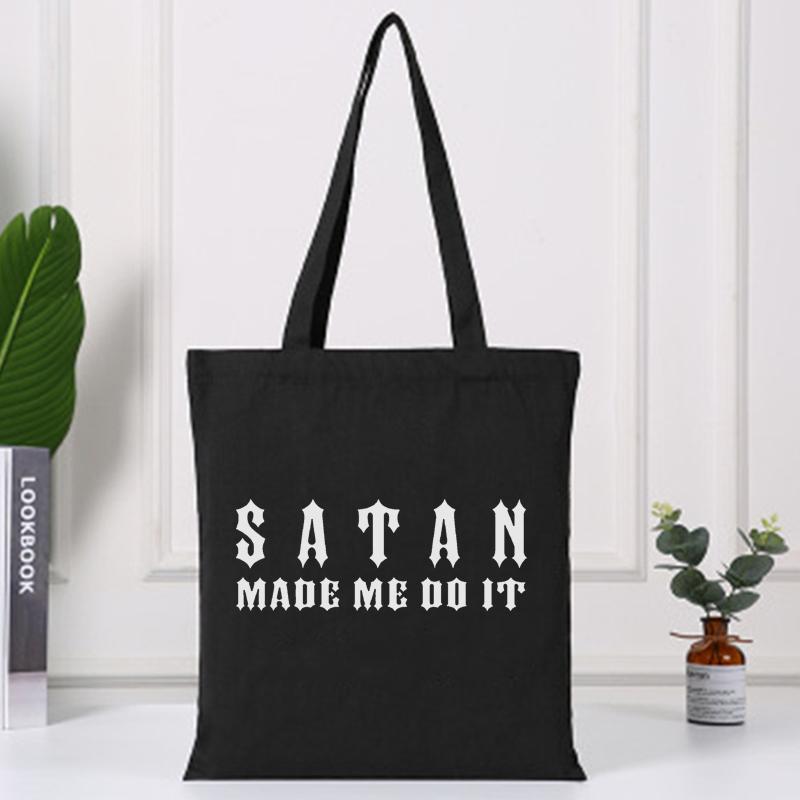 

Evening Bags 2022 Satan Made Me Do It Women Shopping Totes Bag Fashion Shoulder Black Canvas Shopper Eco Reusable Female Life Tote, B394a