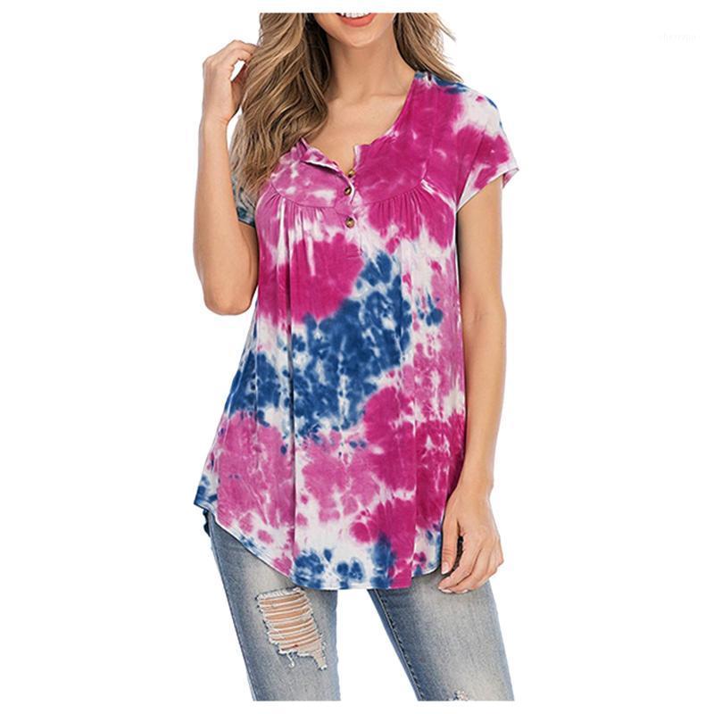

Women's T-Shirt Casual Tie Dye Print Tee Women Summer Short Sleeve 2022 Harajuku Camiseta Mujer Shirt Femme V-neck #T1G, Ht