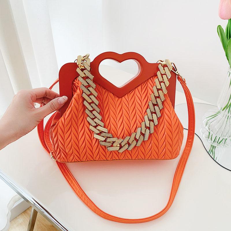 

Evening Bags Luxury Designer Shoulder Bag For Women 2022 Fashion Clip Crossbody Retro PU Leather Green Tote Female Top Brand Handbag, Orange bag