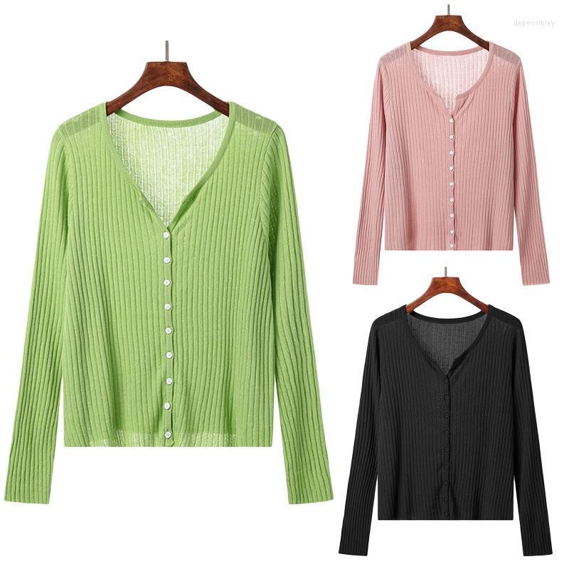 

Women's Knits & Tees Women Knitted Cardigan Simple Solid Color Thin Coat Button Down Sweaters Open Front Cardigans Long Sleeves M6CD Depe22, Green