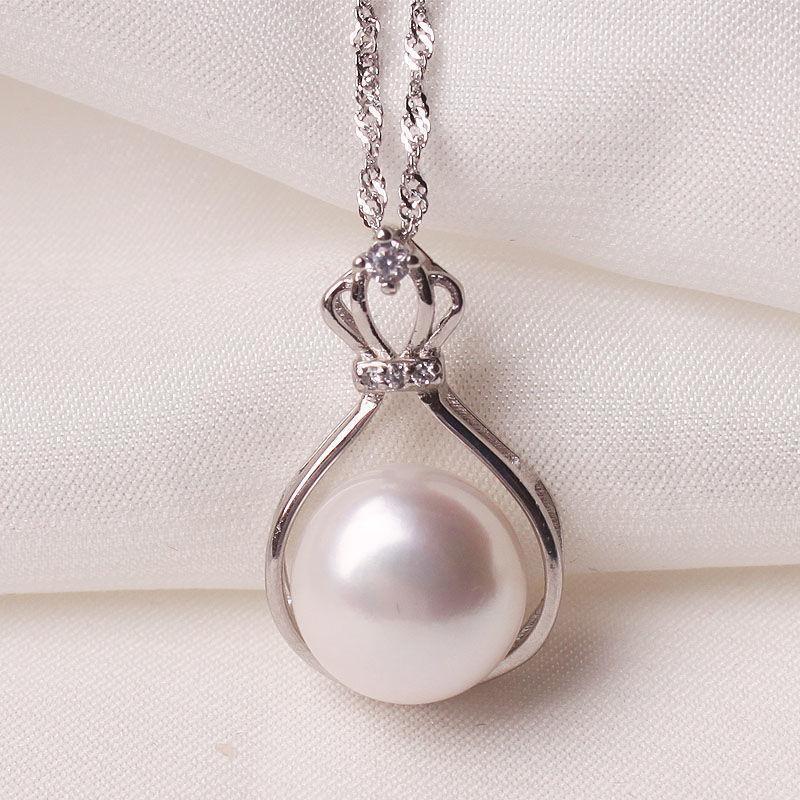 

Pendant Necklaces Sterling Silver Natural Freshwater Pearl Necklace Women's Single 10-11mm Steamed Bun ShapePendant
