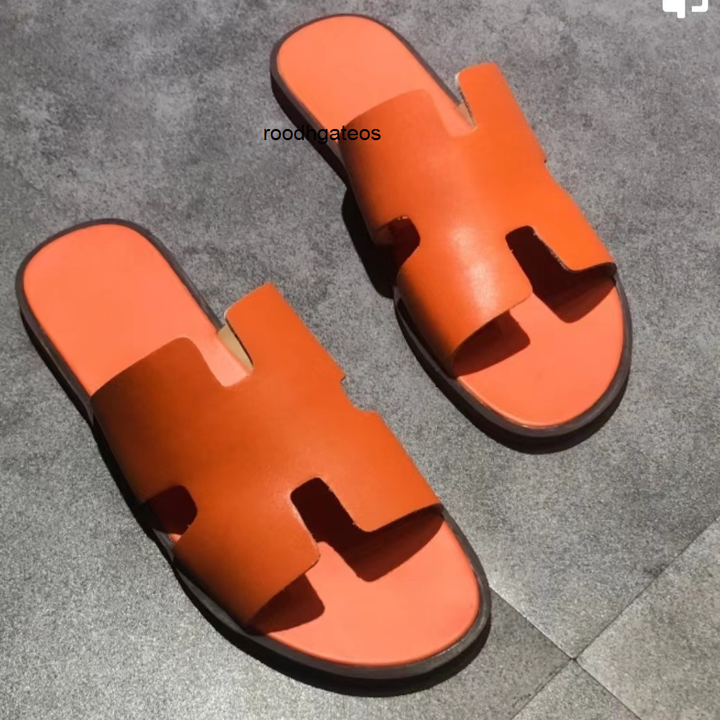 

herme slippers shoes for mens fashionable beach sandals in summer, Blue leather