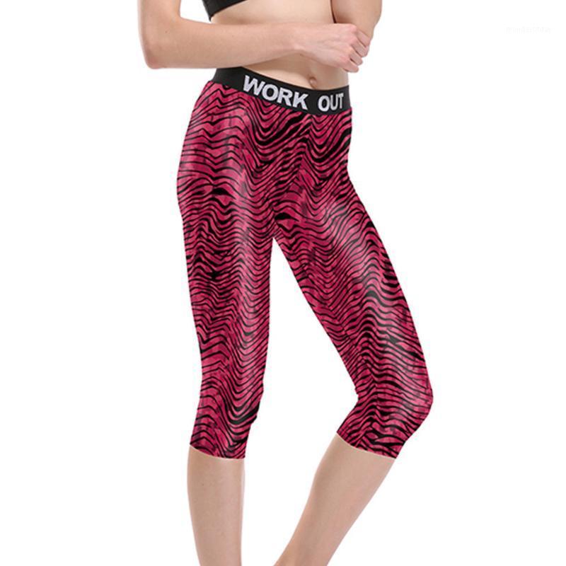 

Women' Leggings Women Red Wave Stripes Fitness Quick Dry Workout Unisex High Waist Knee Length Aerobic Exercise Pant Full Size, Multi