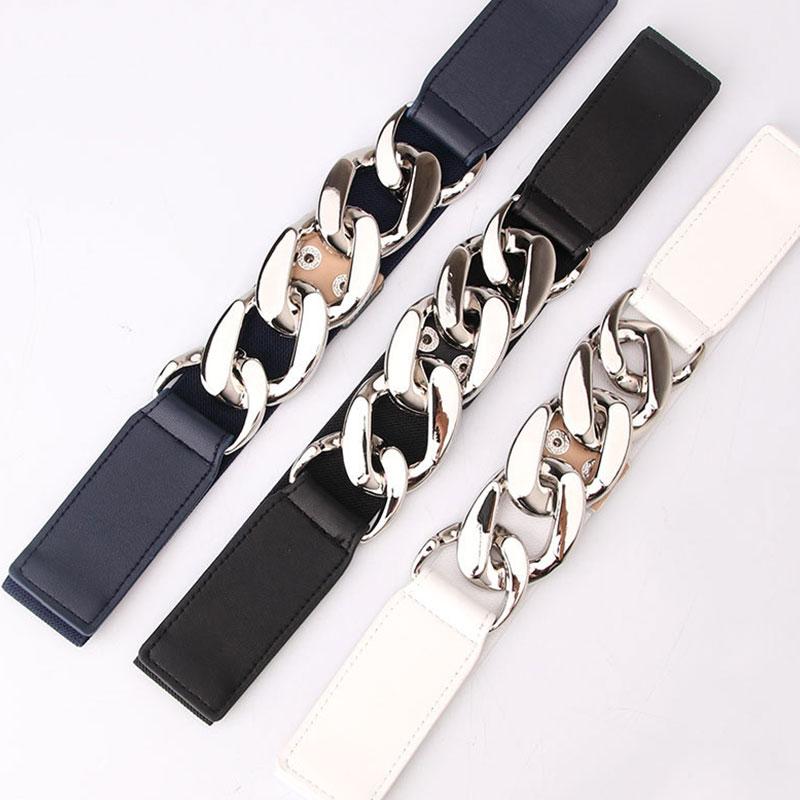 

Belts Punk Elasticity Wide Waist Band For Women Gold Color Chain Durable Luxury Waistband Ladies Dress Coat Fashion Belt Summer 2022, Black