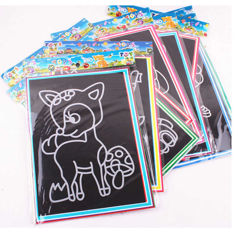 20pcs Drawing Board Magic Scratch Art Child Painting Creative Cards Stickers Learning Education Toy Coloring Books For Kids-image-763918172