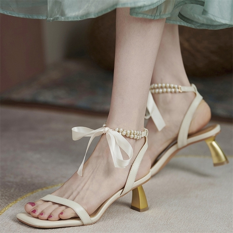 

Sandal Musim Panas Wanita Tali Pergelangan Kaki Merek Baru Sepatu Modis Hak Tinggi Tipis Gladiator Pompa Gaun 220611, White 6cm