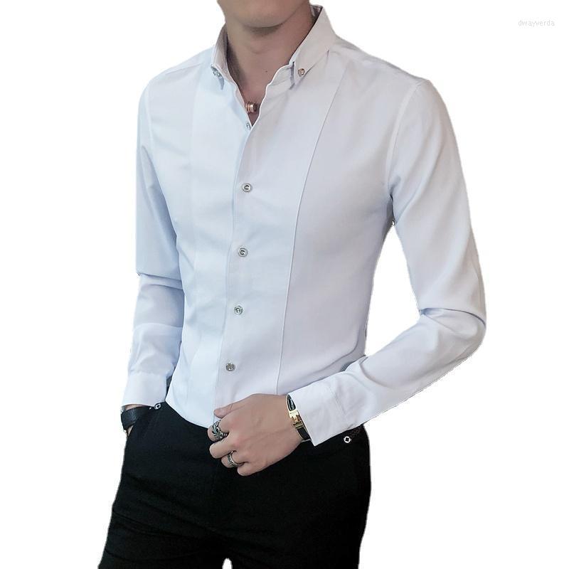 

Men's Dress Shirts Pure Color Business Shirt Men Clothing Black / White Wine Red Slim Fit Long-sleeved Tuxedo Tops Homme 5XL-S Dway22