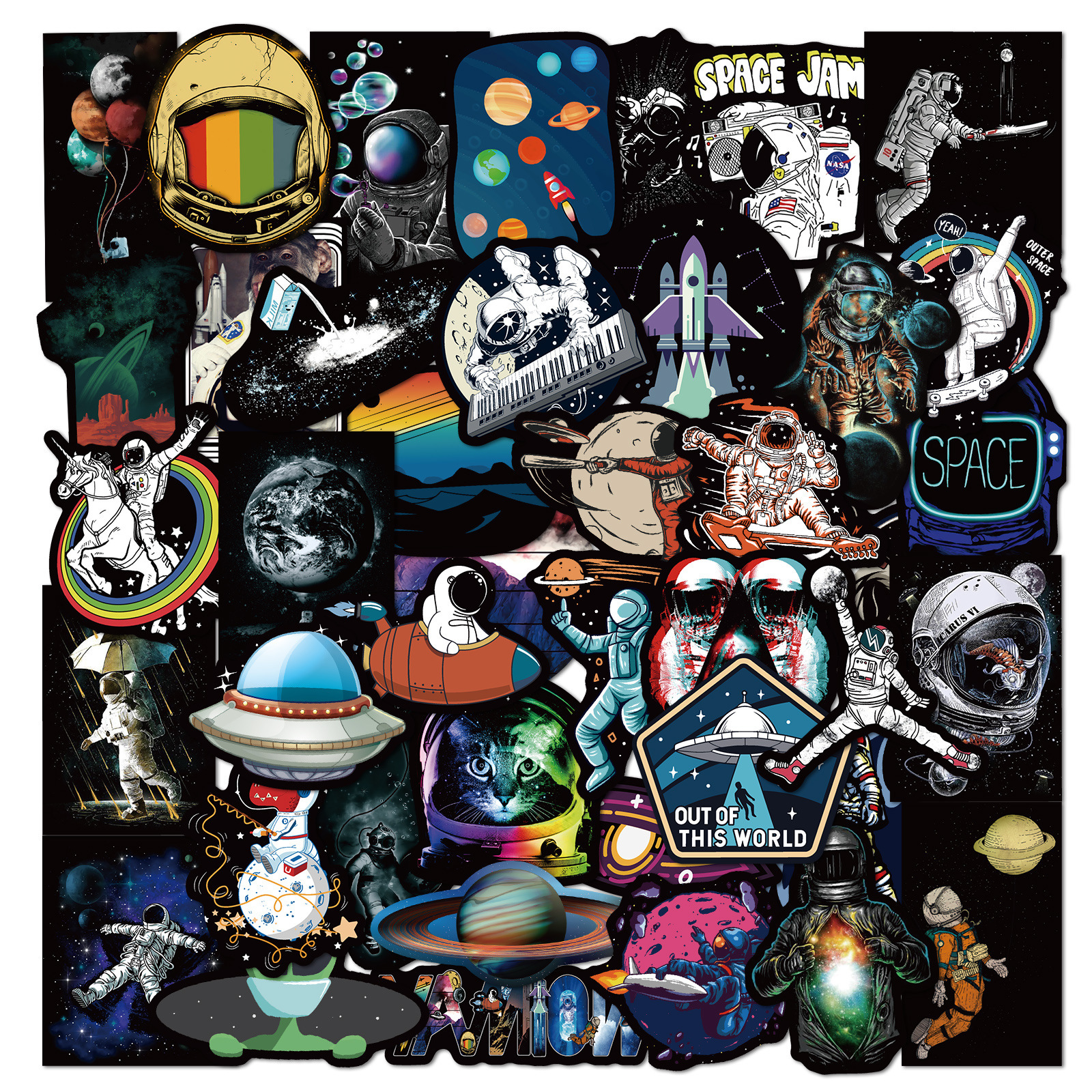 

New Sexy 80pcs Outer Space Astronaut Cartoon Graffiti Stickers Wall Sticker Skateboard Fridge Motorcycle Guitar Luggage Sticker Kid Toy, 80pcs full version