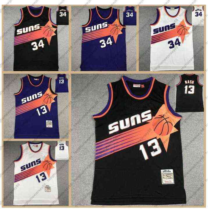 

Men S-6XL Stitch basketball Jerseys 34 Charles Barkley 13 Steve Nash jersey White purple black Mitchell&ness Hardwoods Classics retro Wear