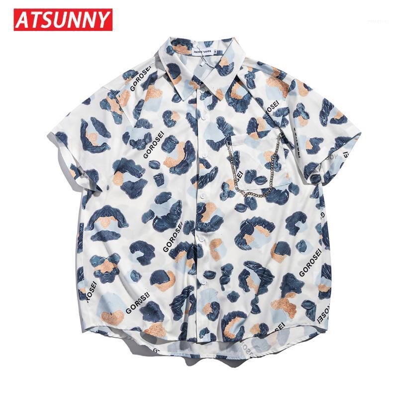 

Personality Art Short Sleeve Shirt HipHop Streetwear Casual Man Summer Fashion Hawaiian Shirts Tops Men, Brown