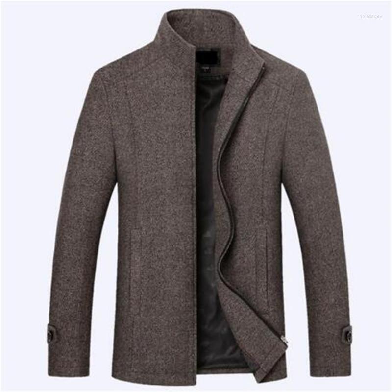 

Men's Wool & Blends Autumn And Winter Coat Business Casual Solid Color Stand Collar Jacket1 Viol22