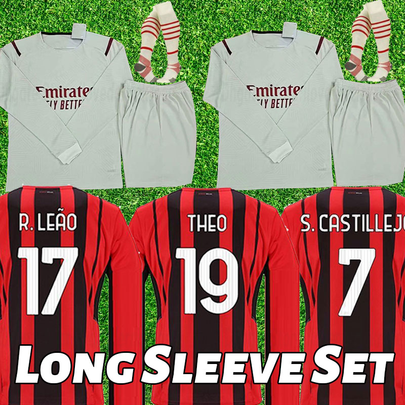 Manches longues 21 22 AC Soccer Milan Balr. Jerseys 2021 2022 Ibrahimovic Tonali Mandzukic Kessie Men Kits adultes Shirts de foot