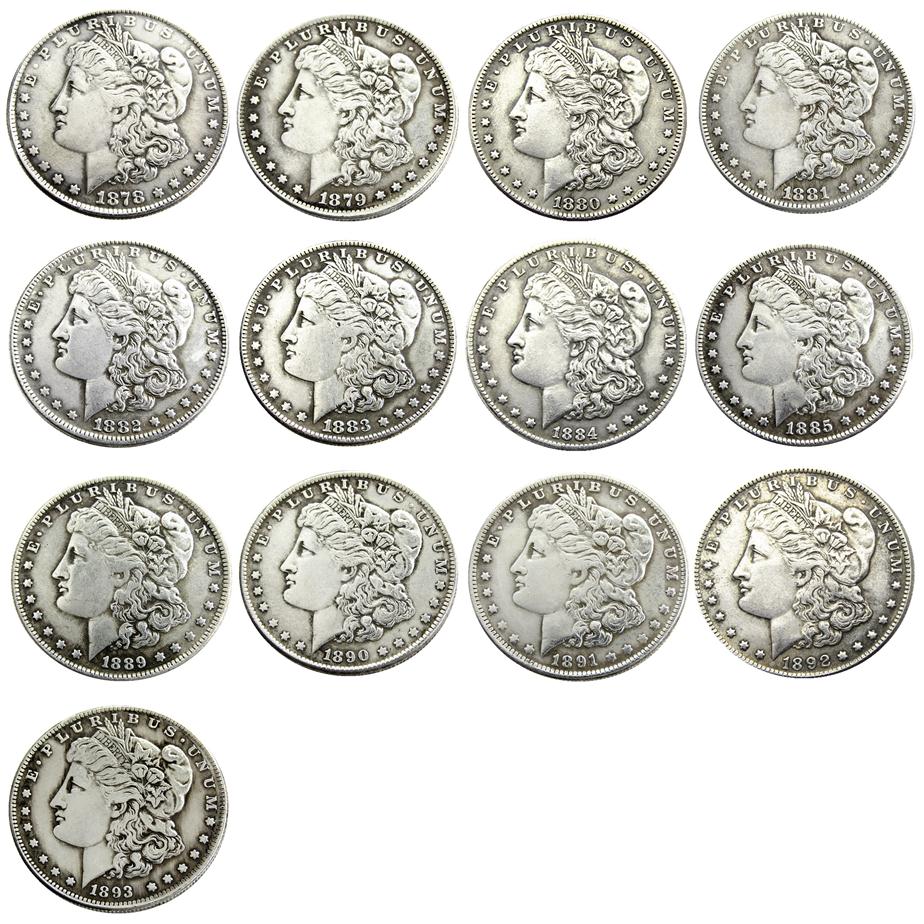 

US 13pcs Morgan Dollars 1878-1893 "CC" Different Dates Mintmark craft Silver Plated Copy Coins metal dies manufacturing 255S