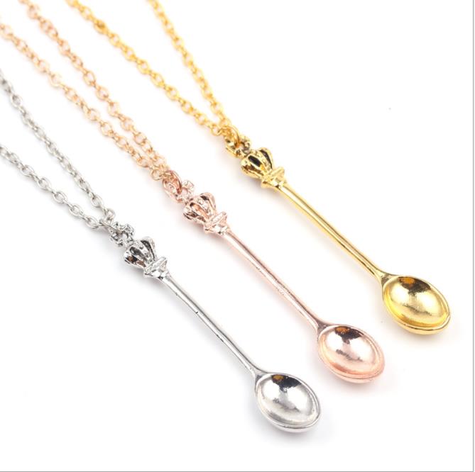 

Pendant Necklaces Pendants Jewelry Drop Delivery 2021 Charm Tiny With Crown Necklace Creative Mini Long Link Spoon Hgtr1
