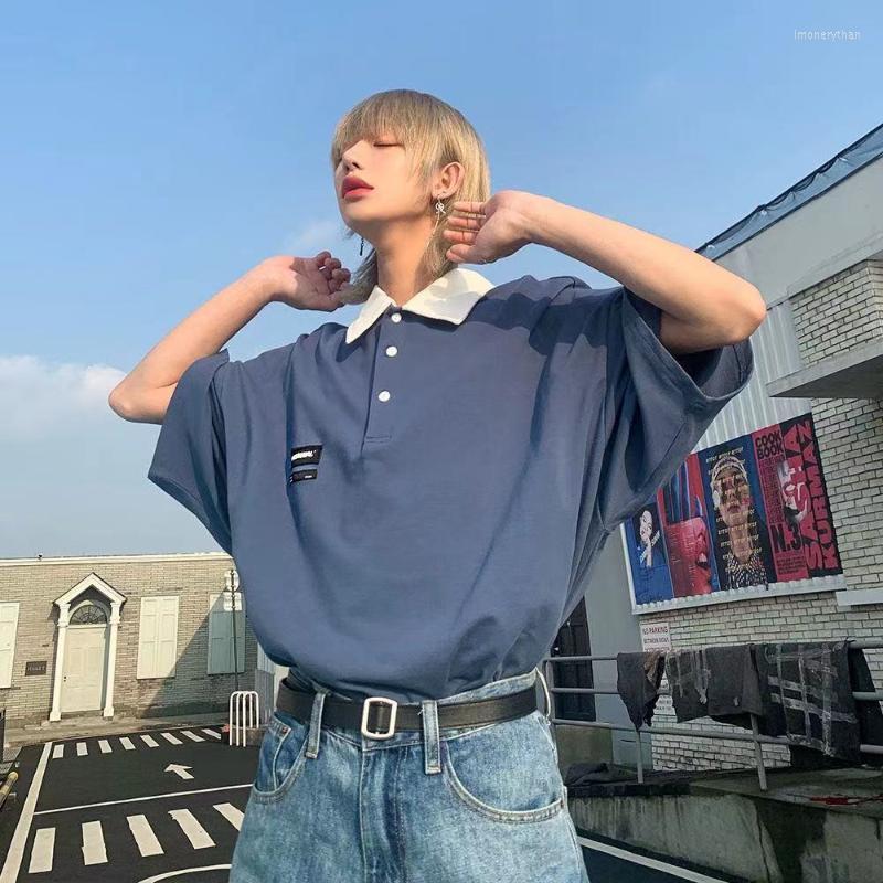 

Men's T-Shirts Summer Men's Loose Tshirt Fashion Brand Clothes Hip Hop Style T Shirts Lapel Collar Short Sleeve T-shirt -2XLMen's Imon2, Blue