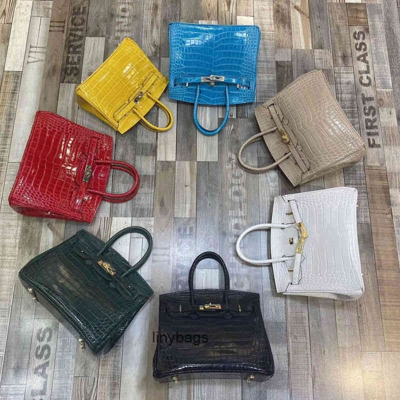 

herme birkin's shoulder totes handbags women New fashionable and versatile air blue crocodile bag women's hand platinum cowhide slant cross, Sky blue