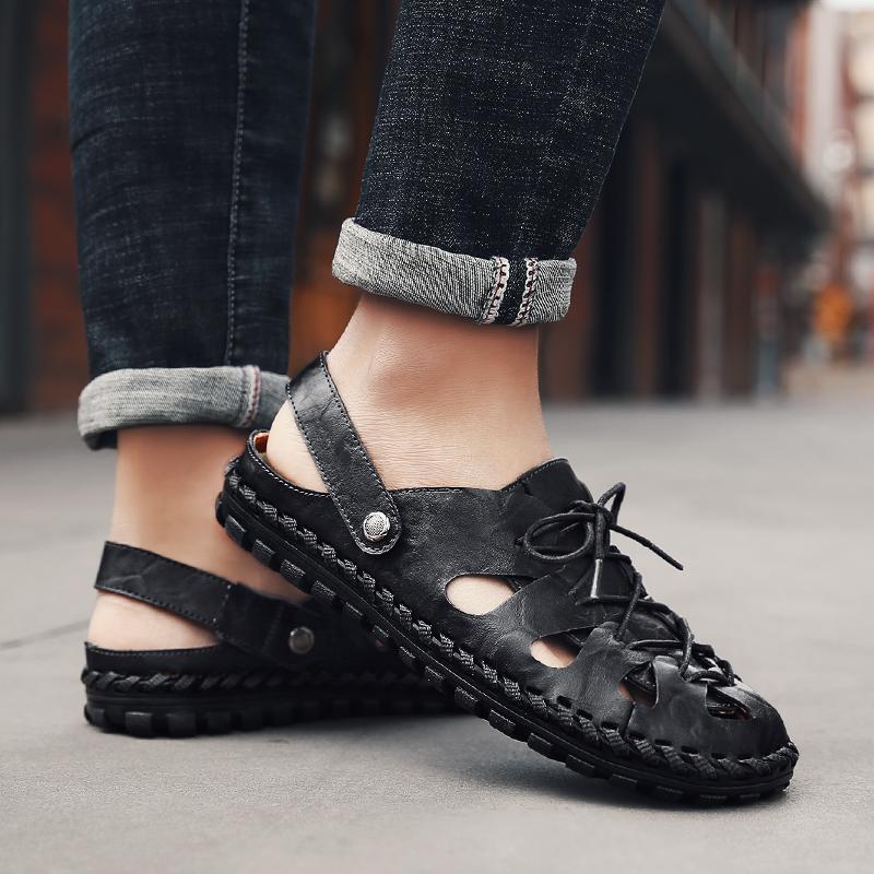 

Sandals Men Man Size Rasteira Leather Mens Shoes Beach Heren Sandalet Herren Big Sneakers Zapatos Light Verano Shoe Sandal Para For, Black
