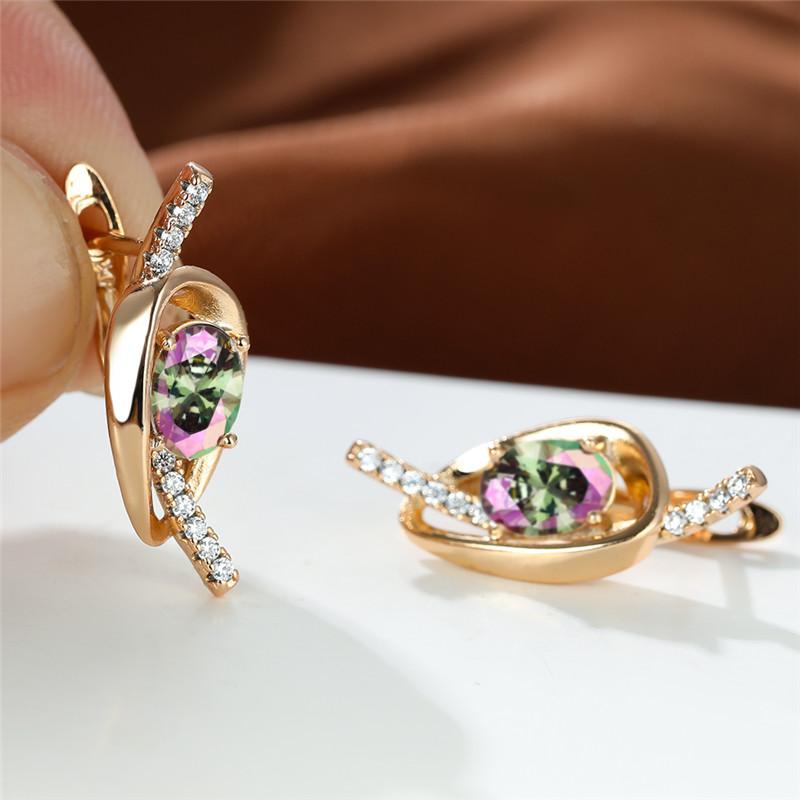

Hoop & Huggie Rose Red Green Zircon Oval Stone Earrings Boho Geometric Rainbow Crystal Dainty Gold Color For WomenHoop