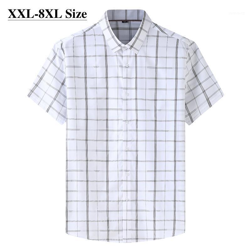 

Plus Size 7XL 8XL Men's Shirt Summer Short Sleeve Fashion Plaid Loose Business Casual High-quality Male Brand Black White Shirts
