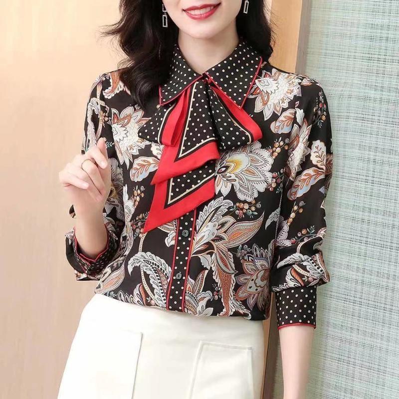 

Women's Blouses & Shirts Women Blouse Chiffon Retro Printed Top 2022 Spring Ladies Blusas Ropa De Mujer, Picture color