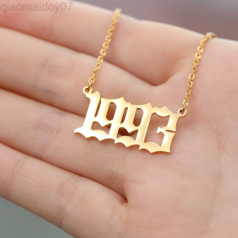 

Stainless Steel Birth Year Necklace For Women 1996 1997 1998 1999 Year Choker Necklace Pendant Gold Color Chain Jewelry L220812