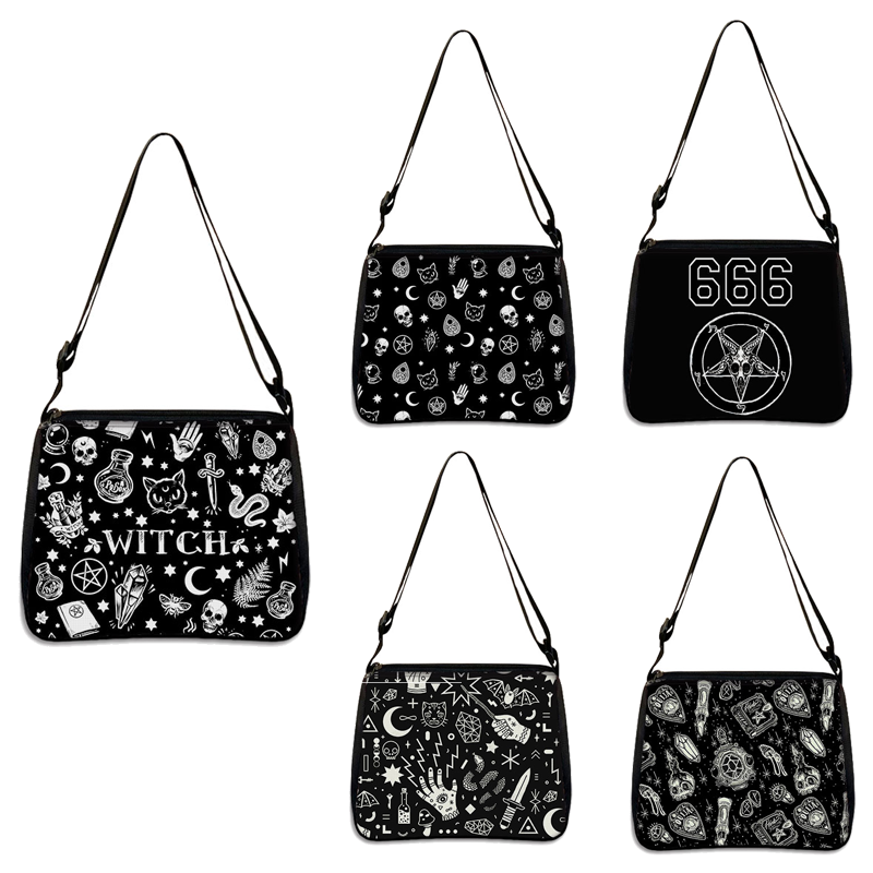 

Vintage Cute Black Cat Witch Women Handbags Witchcraft Skull Girls Gothic Messenger Bag Women Canvas Underarm Shoulder Bags, Yxbwithc01cw