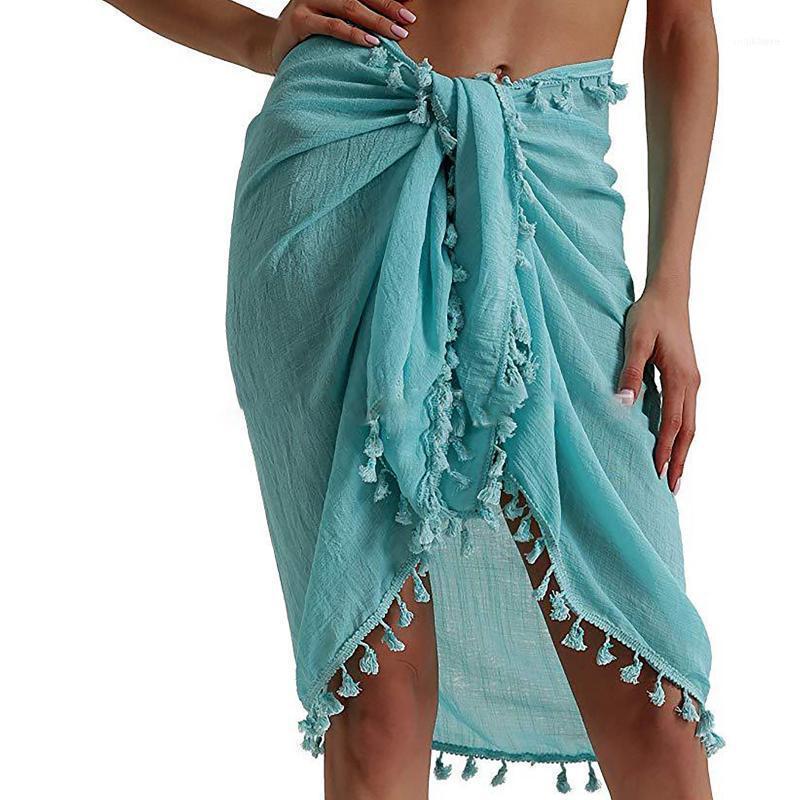 

Women's Swimwear Women Beach Bikini Cover Up Solid Color Chiffon Wrap Skirt Sarong Scarf Beachwear Bathing Suit Summer Swimsuits