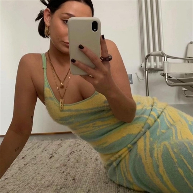 

House Of Party Dresses Women Sunny Beach Sundress Hollow Out Spaghetti Strap Knit Fashion Spring Sexy Bodycon 220418, Mini dress