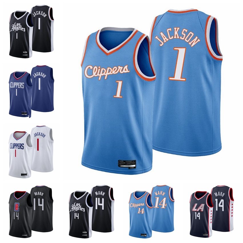 

Los Angeles''Clippers''Men 2021-22 1 Reggie Jackson 14 Terance Mann City 75th Anniversary Blue Basketball Jersey