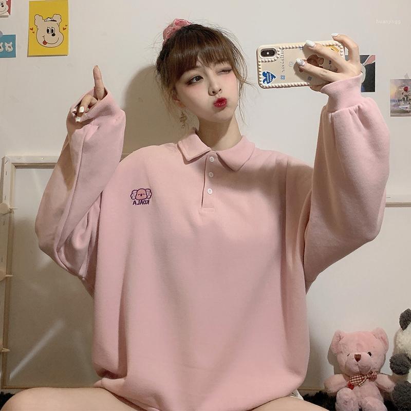 

Autumn Koala Embroidery Collar Long-sleeved Loose Sweat Shirt Women's Top Students All-match Hoodies & Sweatshirts, Pink