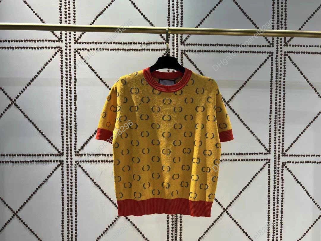 

Women' Kints Tees Fashion designer t shirts Tops Contrast Tshirt Womens Stitching Letter Clothing Printing Knit Short-sleeved Shirt Summer 2022 orange contrast