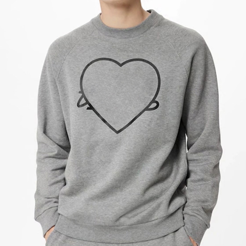 

Gray Heart Printed Sweatshirts Women Men Cotton Hoodies Fashion Hip Hop Highstreet FZWY336