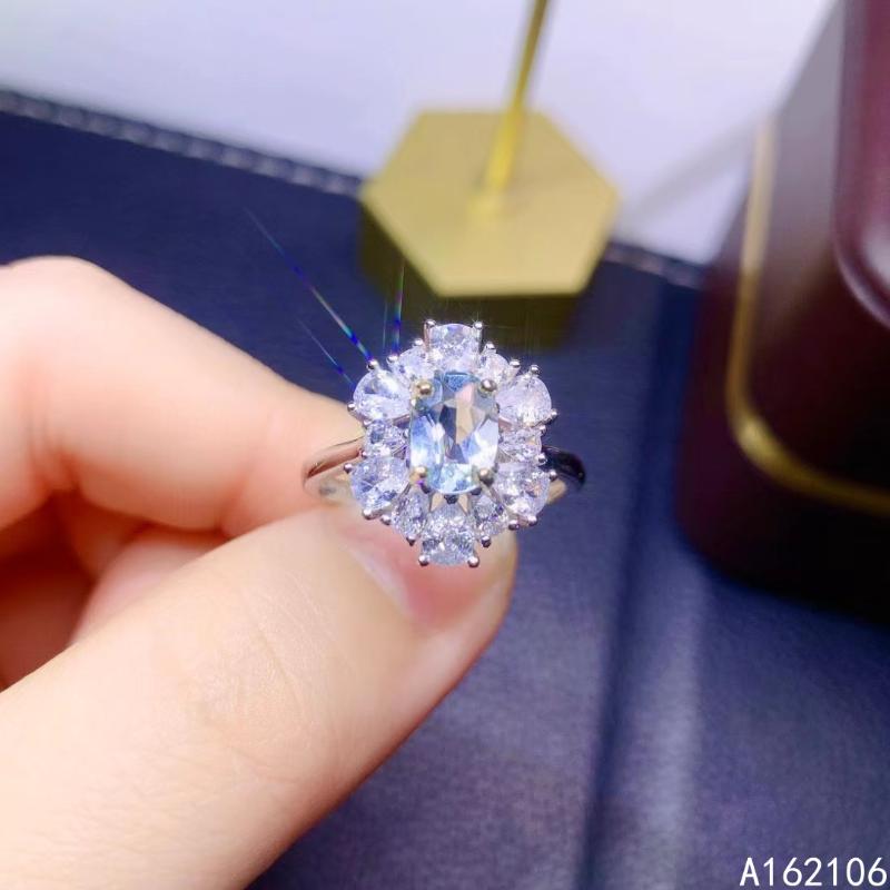 

Cluster Rings Pure Silver Chinese Style Natural Aquamarine Women's Trendy Flower Adjustable Gem Ring Fine Jewelry Support DetectioCluste