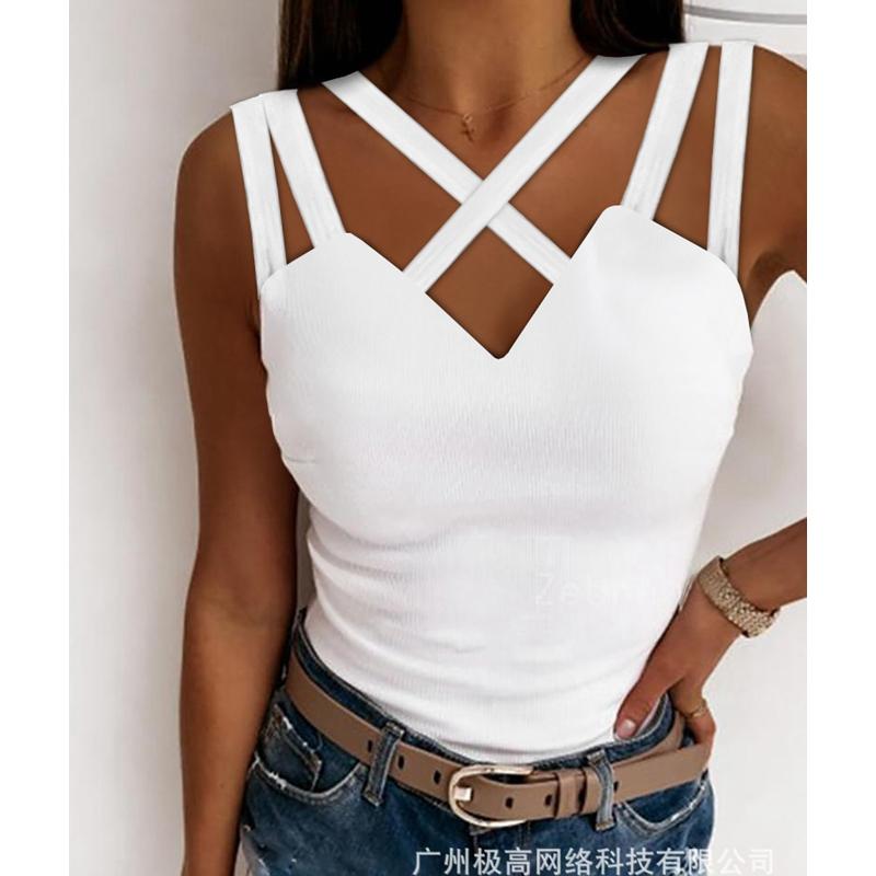 

Women' Tanks & Camis Women' Vest Top Summer Sexy Hollow Out Backless Spaghetti Strap Tank Fashion Sleeveless Slim Solid TopsWomen, White