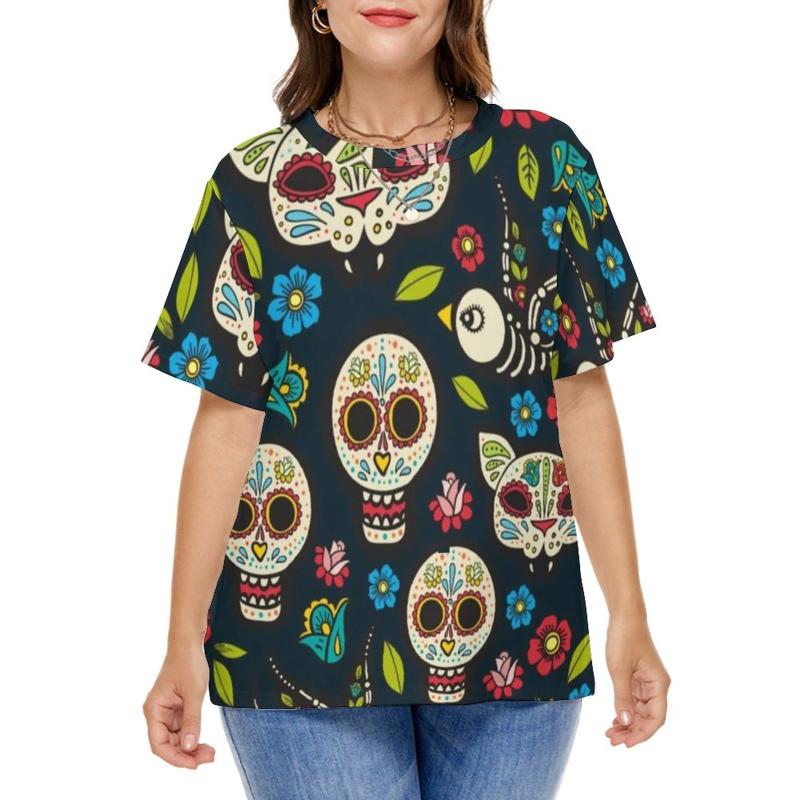 

Women's Plus Size T-Shirt Halloween Day Of The Dead T Shirts Mexican Traditional Celebrates Skulls Casual Short Sleeve Cute Tshirt 6XLWomen', Style-12