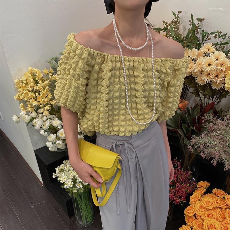 

Women's Blouses & Shirts Blouse One Shoulder Top Korean Clothing Plus Size Short Sleeve Fashion Women 2022 Elegant Summer VintageWomen's Che, Black