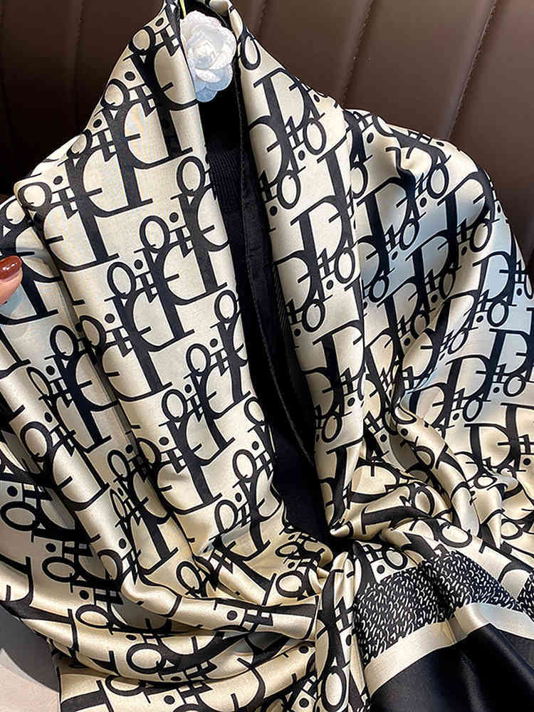 YKAZ Korean style d letter silk scarf women's thin shawl in summer with long oversized beach