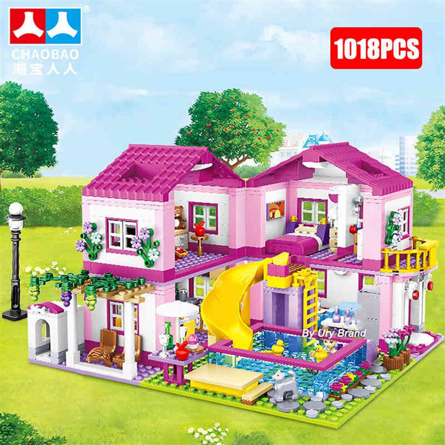 

Qman 3in1 Summer Holiday Villa House Apartament Casa Castle Friends City Series Building Blocks Construction Toys Sets for Girls 1253d