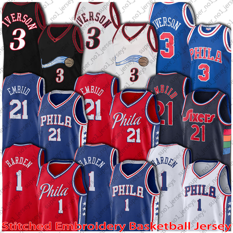 

James 1 Harden Joel 21 Embiid Basketball Jersey retro allen 3 iverson jerseys Julius 6 Erving Shirt 75th Anniversary