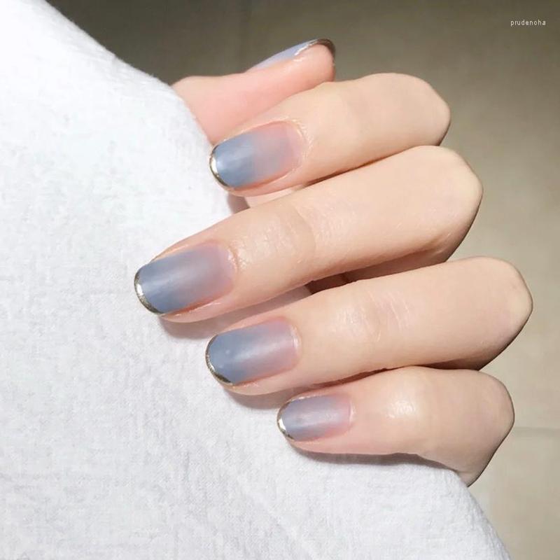 

False Nails Fake Nail Patches Frosted Haze Blue Gradient Wearing Finished Manicure French 24 Pieces SANA889 Prud22, As show