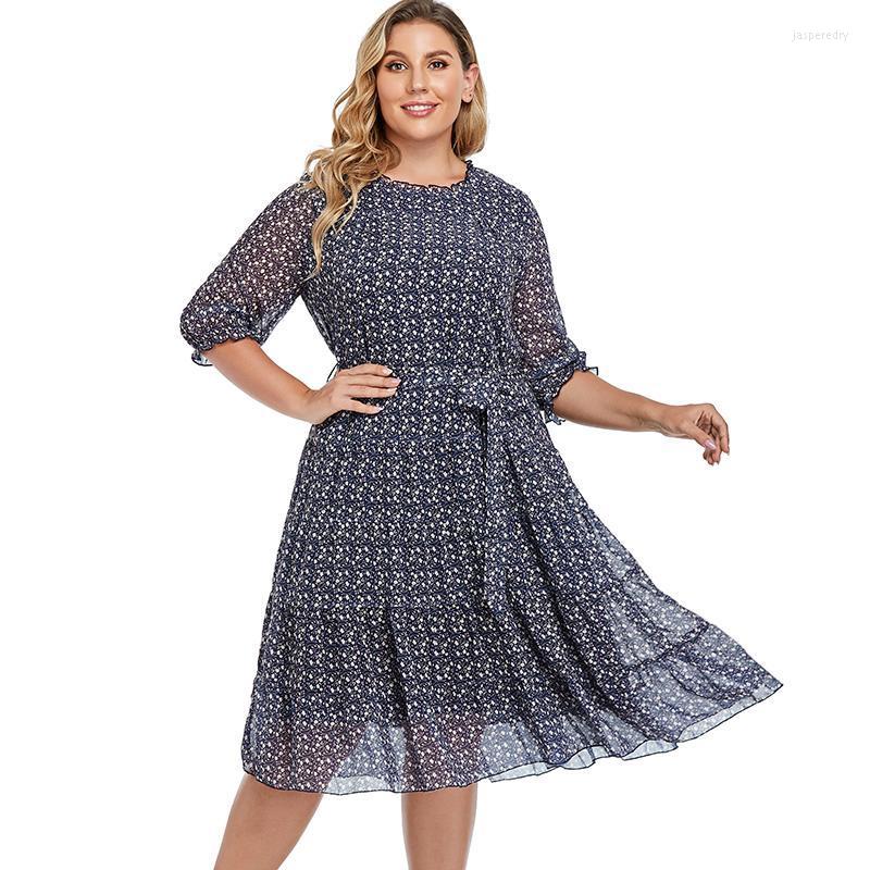 

Plus Size Dresses Summer Womens Print Flower Dress Fashion Ladies Chiffon Vintage Elegant 4XL 5XL 6XLPlus Jasp22, Blue
