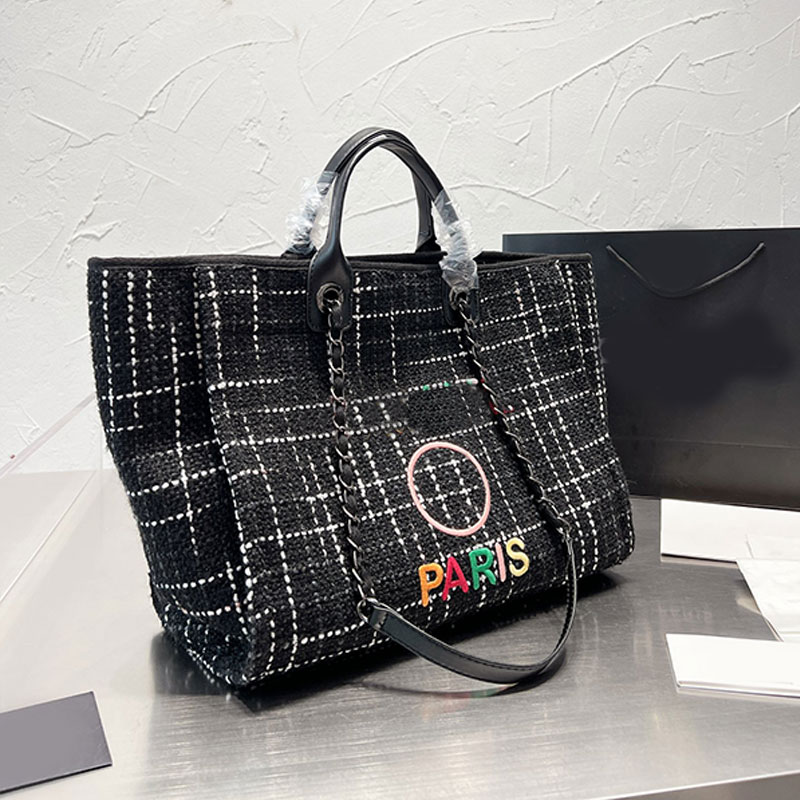 

Woolen Cloth Shopping Bag Handbags Purse Classic Plaid Knitting Letter Tote Bag Chain Leather Hand Strap Large Capacity Travel Shoulder Purses Crossbody Wallet, Gift bag