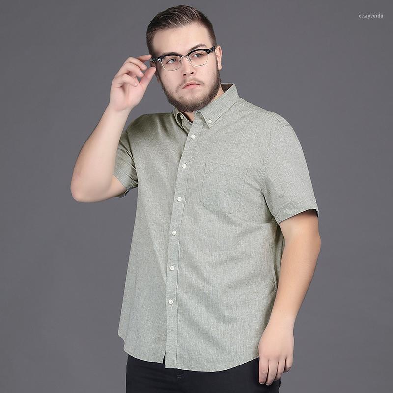 

Men's Dress Shirts High Quality Plus Size Men Short Sleeve Business Solid Color Linen Shirt With Pocket Large Smart Casual Blue Gray Blouses